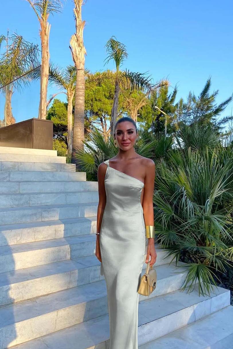 Yellow Mermaid Prom Dress Sleeveless One Shoulder Satin Evening Dress