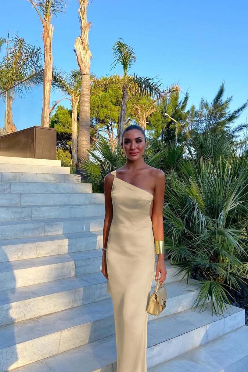 Yellow Mermaid Prom Dress Sleeveless One Shoulder Satin Evening Dress