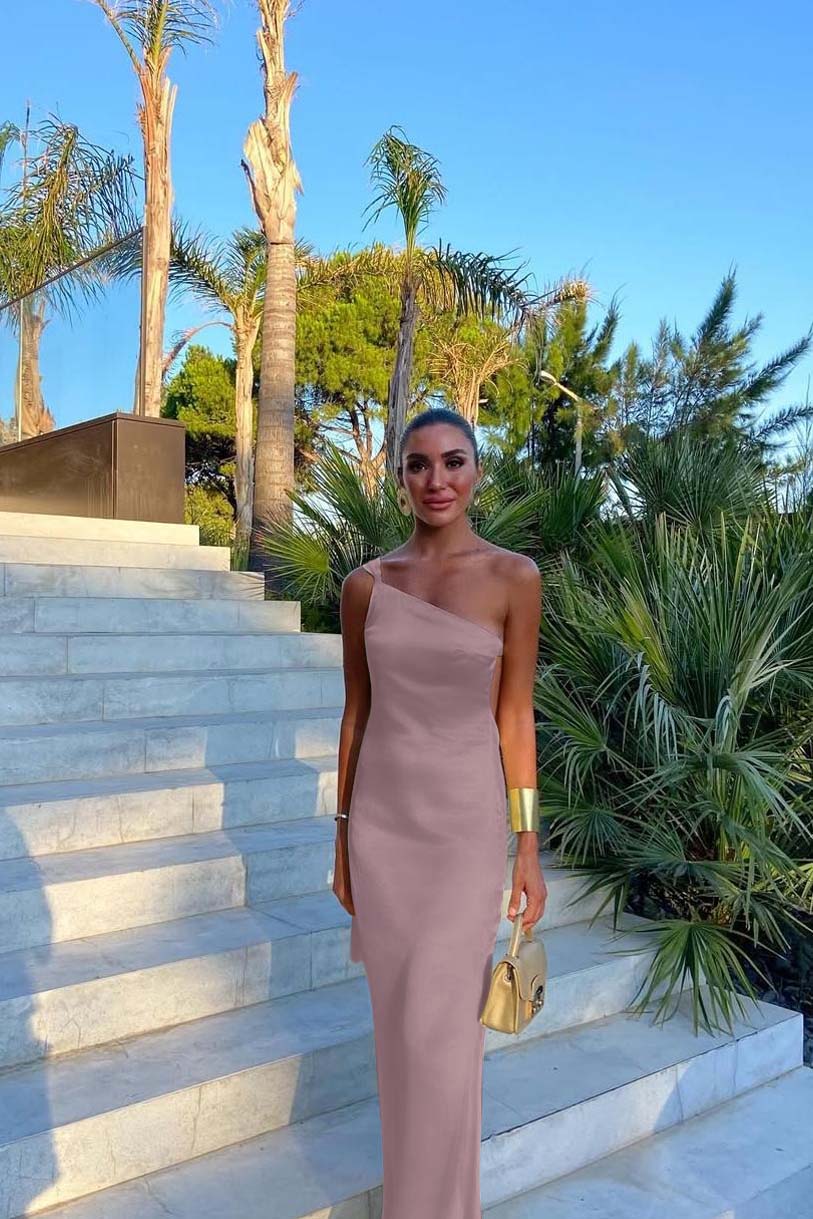 Yellow Mermaid Prom Dress Sleeveless One Shoulder Satin Evening Dress