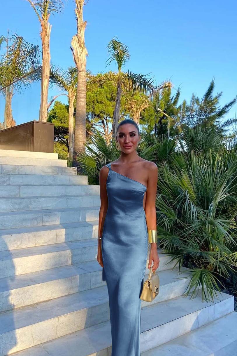 Yellow Mermaid Prom Dress Sleeveless One Shoulder Satin Evening Dress