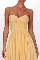 Yellow Pleated Sweetheart A Line Long Chiffon Prom Dress