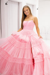 Yellow Prom Dress A Line Ruffled Tiered Formal Dress With Feathers