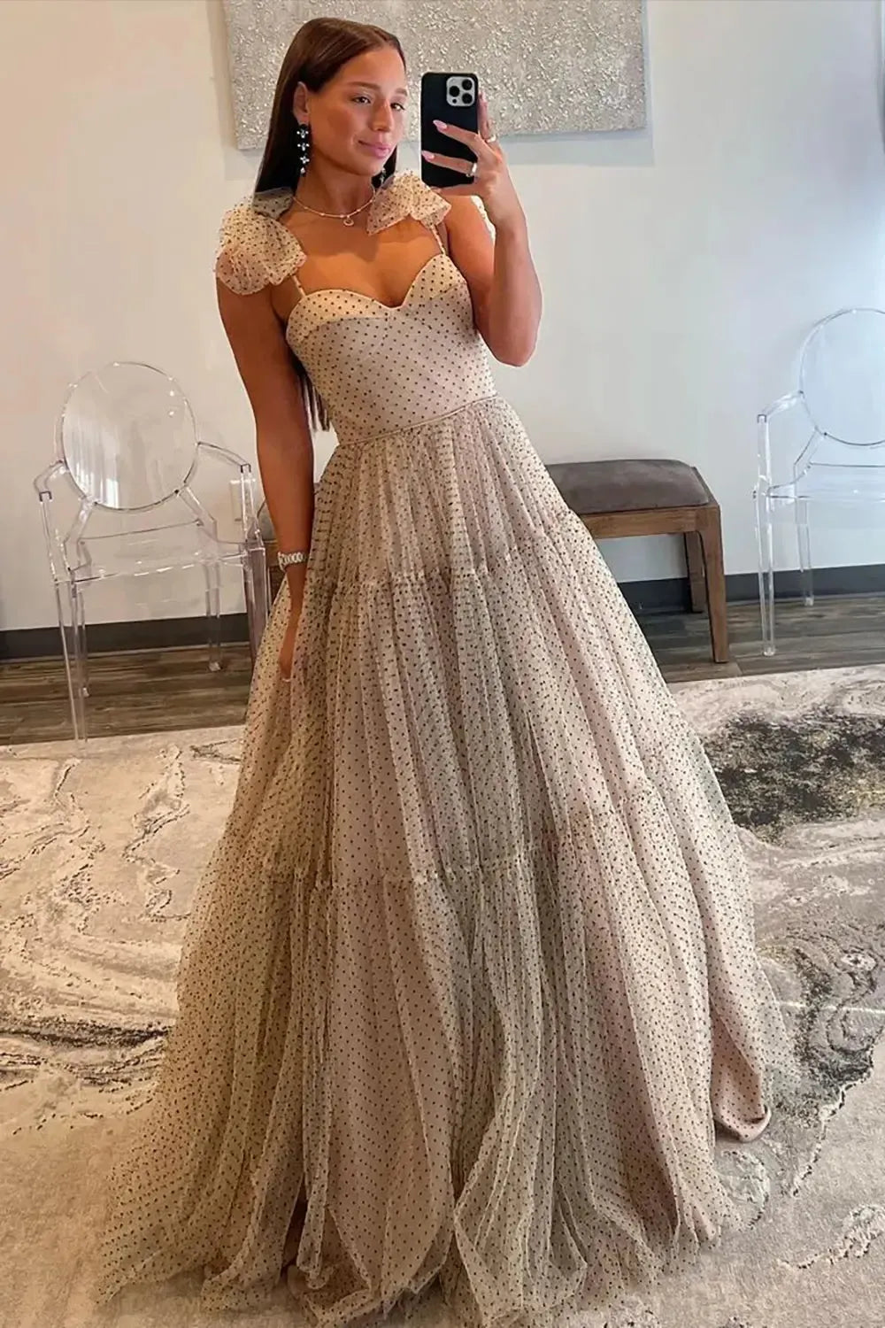 Yellow Prom Dress A Line Spaghetti Straps Tulle Long Evening Dress