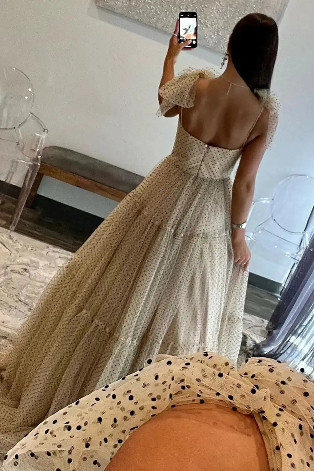 Yellow Prom Dress A Line Spaghetti Straps Tulle Long Evening Dress