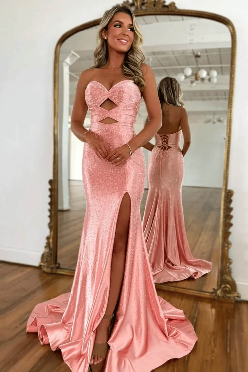 Yellow Prom Dress Hollow Out Sweetheart Evening Dress with Slit