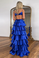 Yellow Prom Dress Ruffled Ruched Satin A Line Long Formal Dress