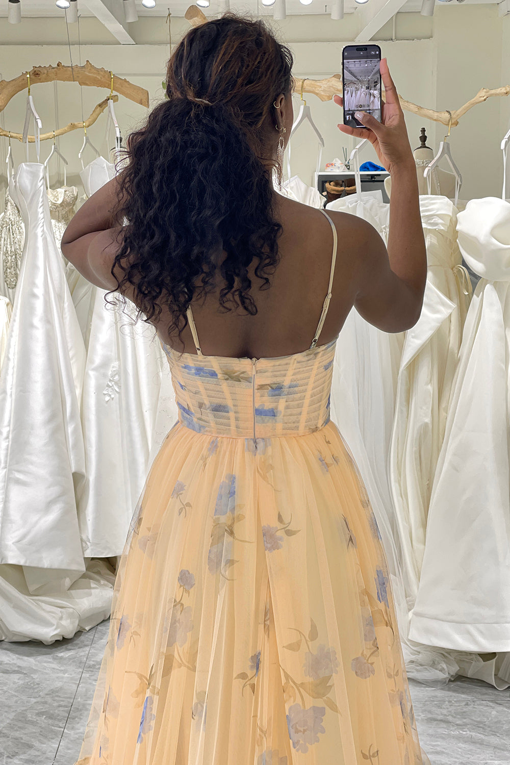 Yellow Prom Dress Tulle A Line Long Tiered Evening Dress