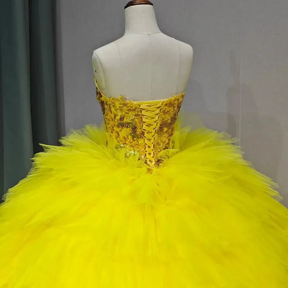 Yellow Quinceanera Dress Luxury Lace Party Dress Strapless Prom Ball Gown Quinceanera Gown