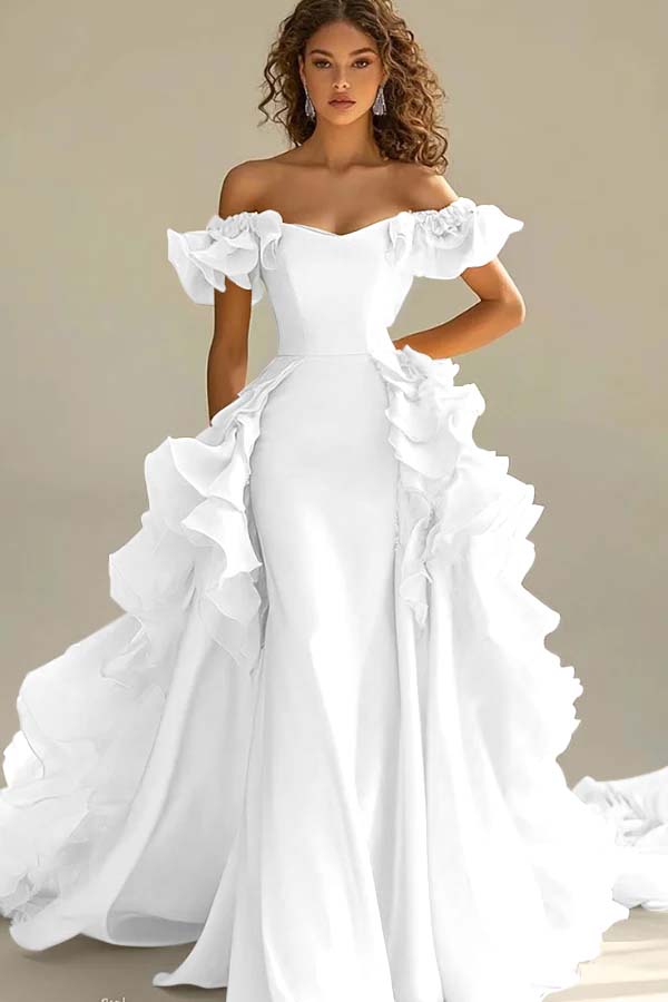 Yellow Sheath/Column Prom Dress Off the Shoulder Ruffled Evening Dress