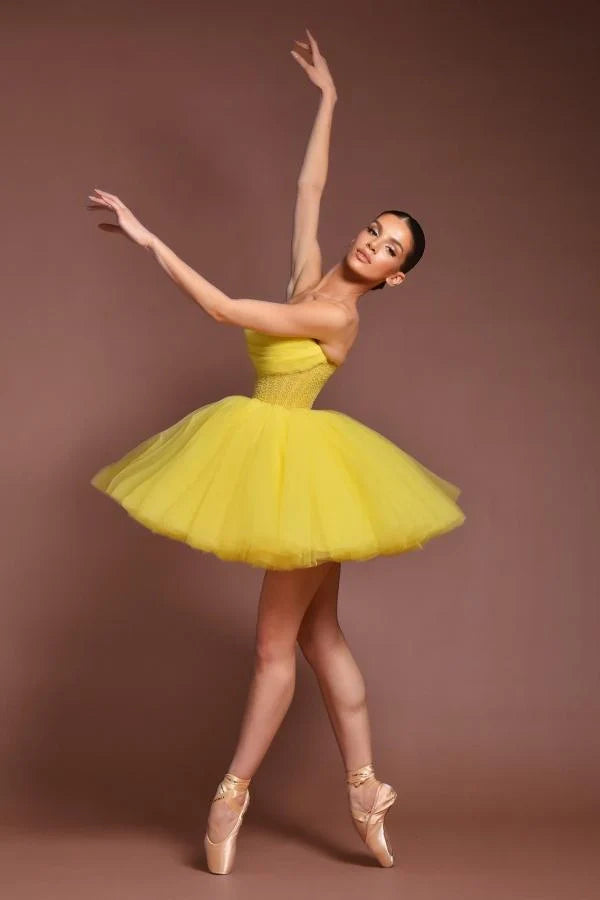 Yellow Strapless Graduation Dress A Line Tulle Short Cocktail Dresses