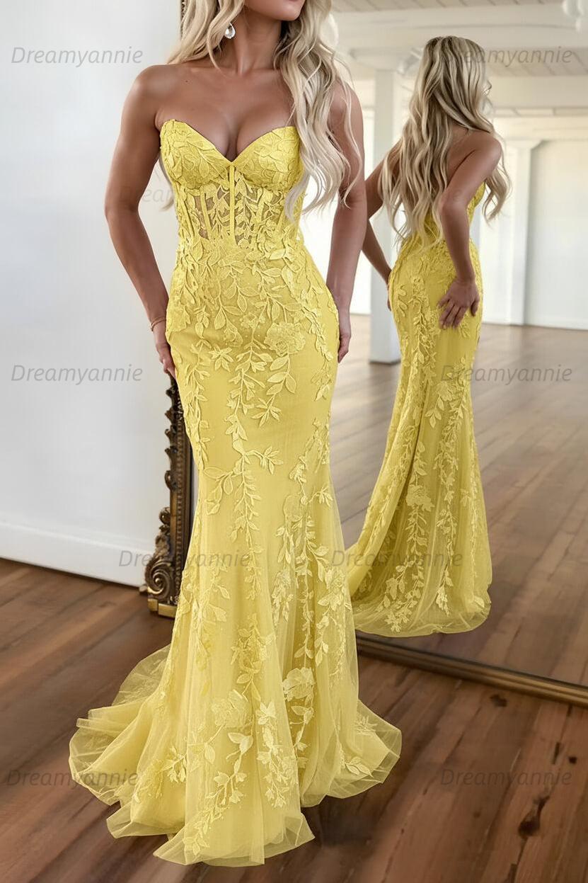 Mermaid Prom Dress Purple Sweetheart Evening Dress With Appliques