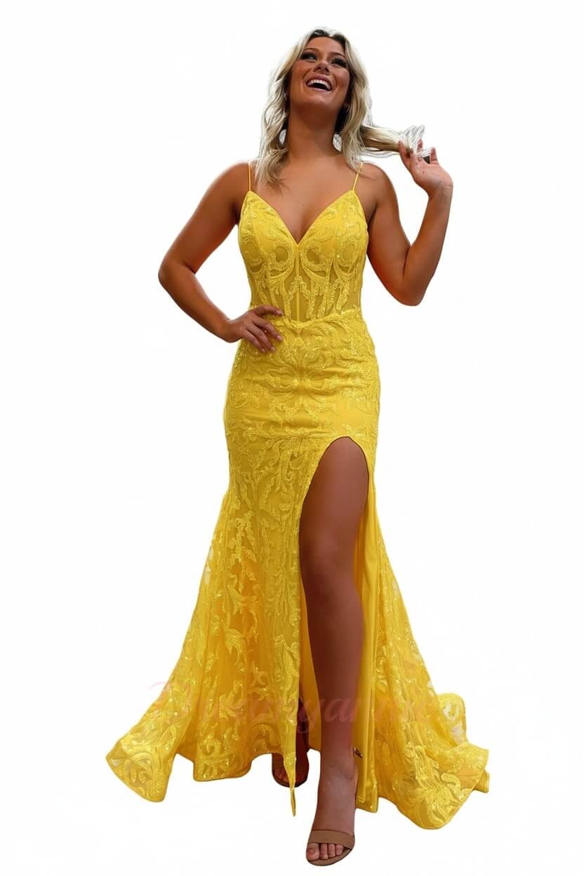 Orange Prom Dress Spaghetti Straps Mermaid Evening Dress