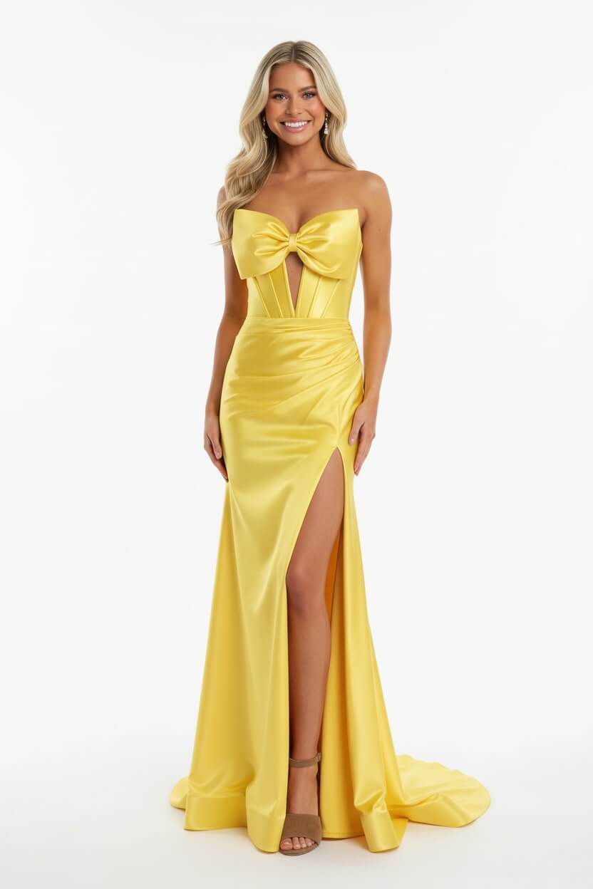 Dreamyannie Corset Red Prom Dress Satin Sweetheart Evening Dress With Slit