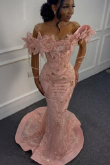 Yellow Mermaid Prom Dress Long Sleeve Beaded Formal Dress with 3D Flowers