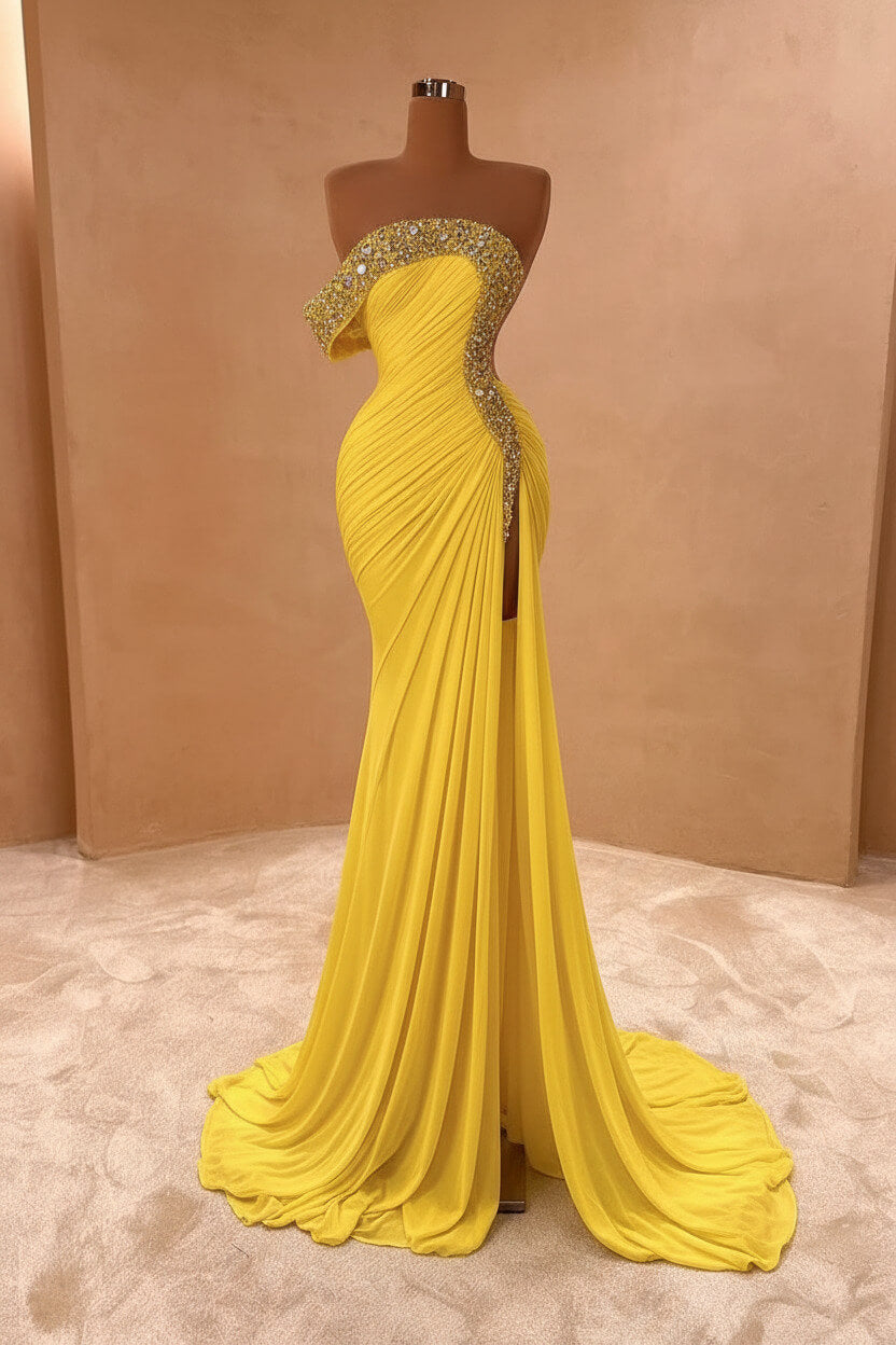 Blue Mermaid Prom Dress One Shoulder Beaded Evening Dress