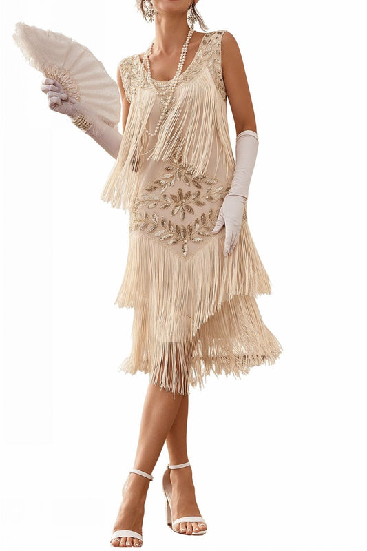 Champagne Gatsby Dress Sequin Fringe 1920s Dress