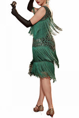 Blue Apricot Gatsby Dress Sequin Fringe 1920s Dress