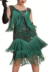 Champagne Gatsby Dress Sequin Fringe 1920s Dress