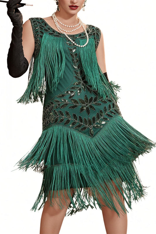 Green Gatsby Dress Sequin Fringe 1920s Dress