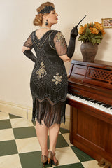 Plus Size Gatsby Sequin Fringe Paisley Flapper Dress