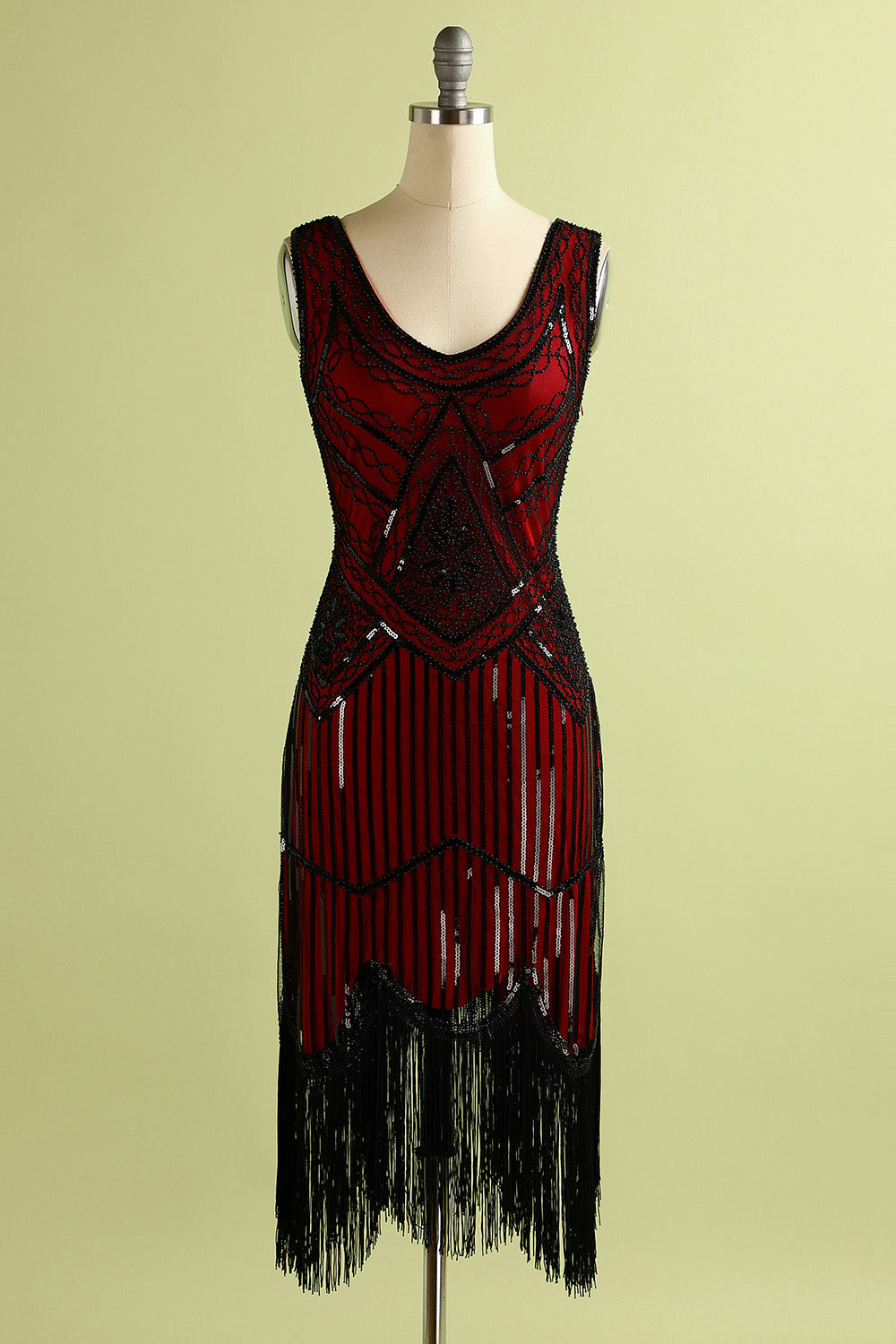 Red and Black Deep V-Neck Flapper Dress