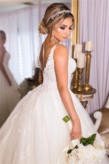 Ivory A Line Lace Tulle Ball Gown Wedding Dress