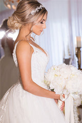 Ivory A Line Lace Tulle Ball Gown Wedding Dress