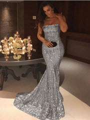 Strapless Sequin Mermaid Evening Dress