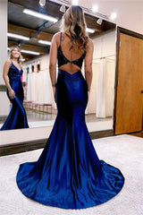 Royal Blue Appliques V Neck Long Mermaid Evening Dress