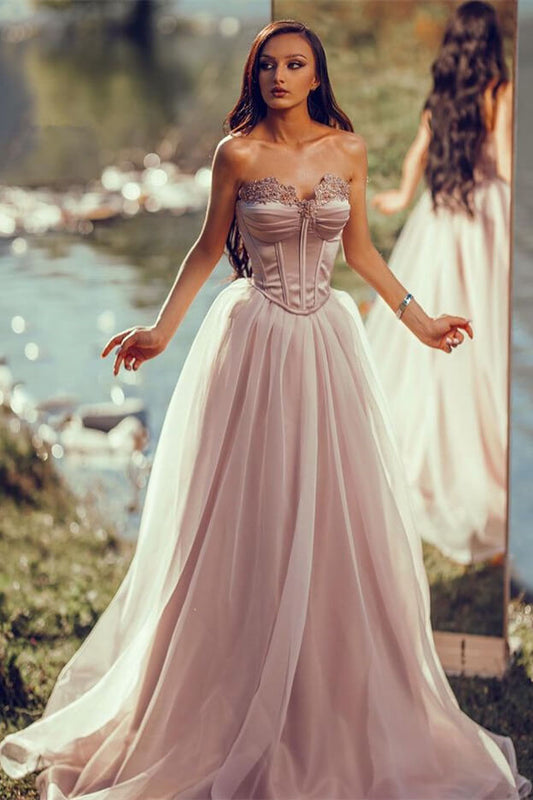 Charming Silver Long Evening Dress Off-the-Shoulder Sleeveless with Applique Tulle Pleats