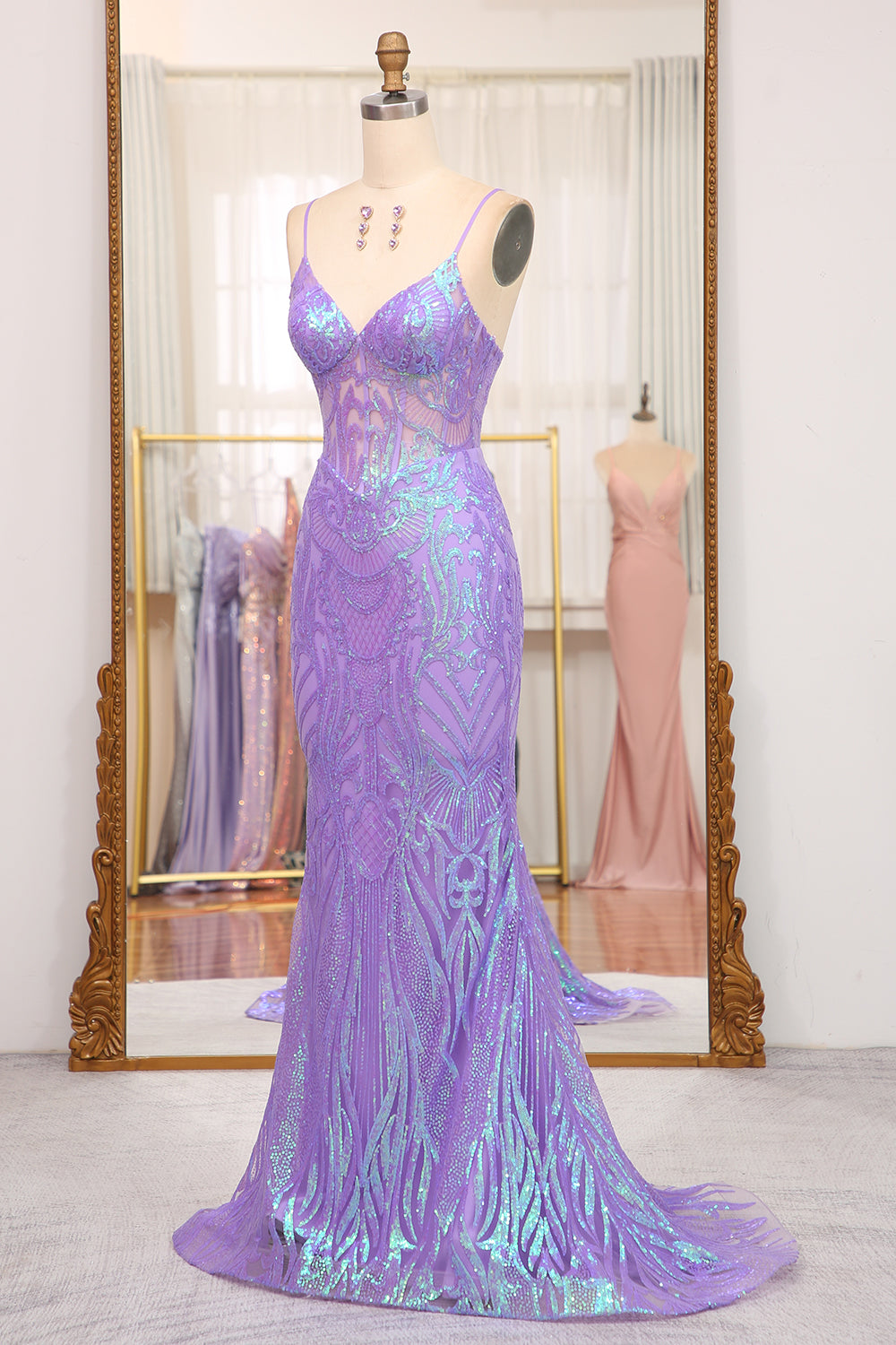 Sparkly Purple Mermaid Long Prom Dress With Embroidery Appliques