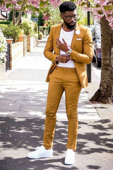 Stylish Turmeric Notched Lapel Prom Suit for Men