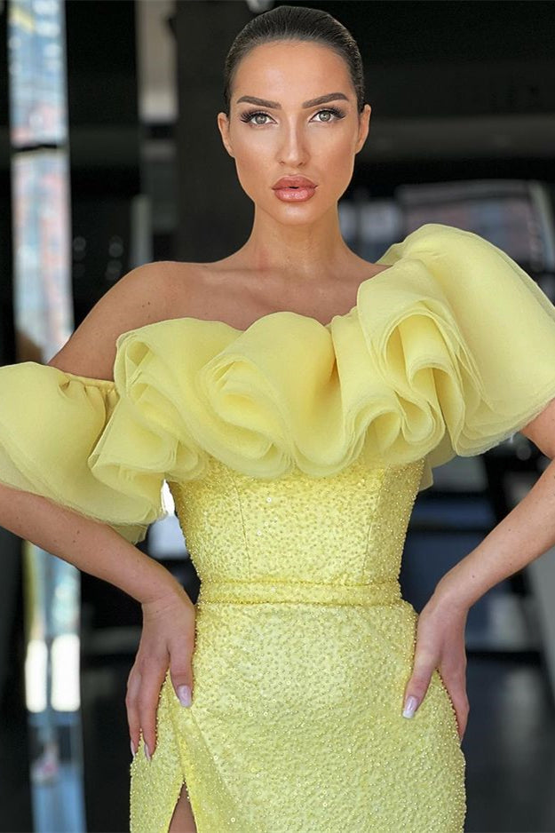 Daffodil Off-The-Shoulder Mermaid Evening Dress with Sequins and Split