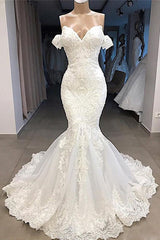 Ivory Wedding Dress Off the Shoulder Mermaid Tulle Bridal Dress