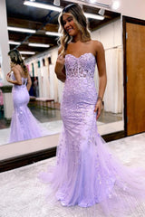 Light Blue Sweetheart Lace-Up Long Mermaid Prom Dress with Appliques