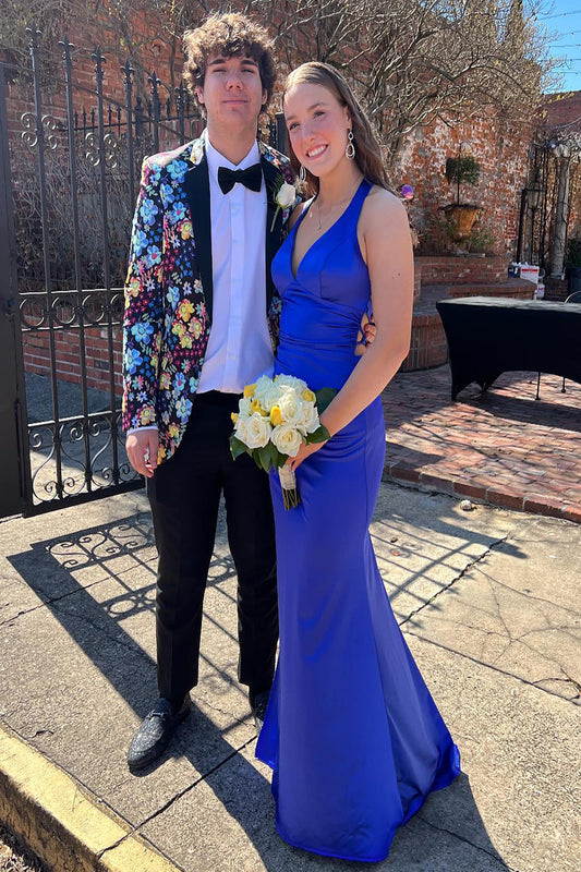 Colorful Multi-Color Floral Notched Lapel Prom Blazer for Men