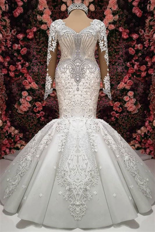 Elegant Sweetheart Long Sleeve Lace Mermaid Wedding Dress with Beading 