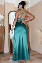 Peacock Green Halter Sheath Prom Dress