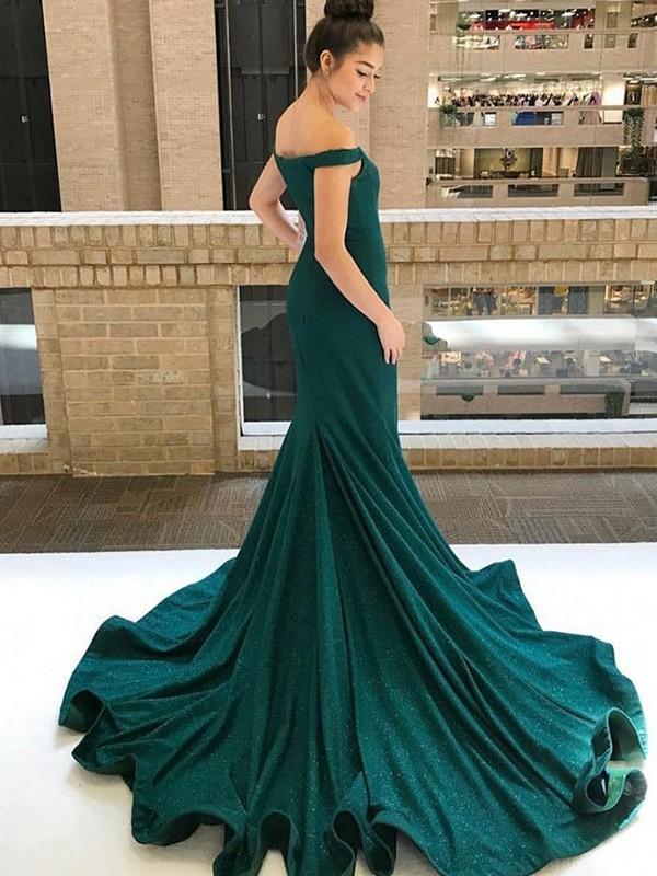 Dark Green Off-the-Shoulder Mermaid Evening Dress