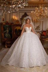 Ivory Ball Gown Wedding Dress Off the Shoulder Glitter Beaded Bridal Dress