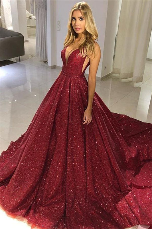 Burgundy Sequin Sleeveless Evening Dress