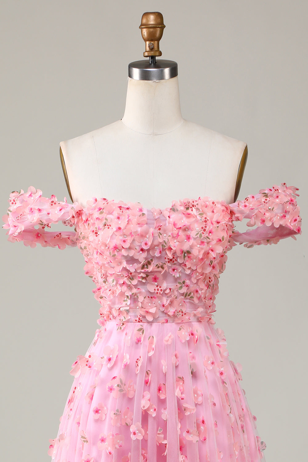 A-line Off The Shoulder Pink Long Prom Dress with 3D Flowers