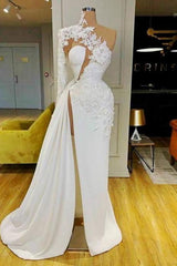 Long Sleeves White Mermaid Evening Dress