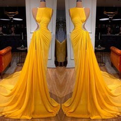 Bright Yellow Long Prom Dress Mermaid With Slit