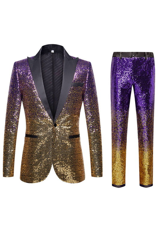 Ombre Sequins Purple Men's 2-Piece Slim Fit Notched Lapel Homecoming Suit