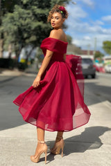 Burgundy Off-The-Shoulder A-Line Short Evening Dress