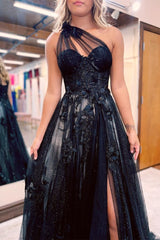 Elegant Black Evening Dress with Sheer Straps Beading and Slit