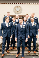 Classic Dark Blue 3-Piece Notched Lapel Groom Suit