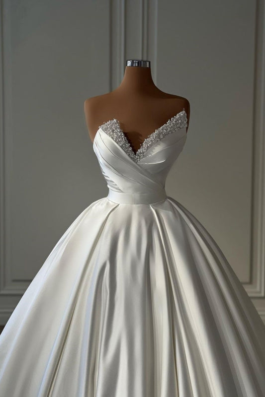 Charmeuse Sleeveless White Wedding Dress with Beading 