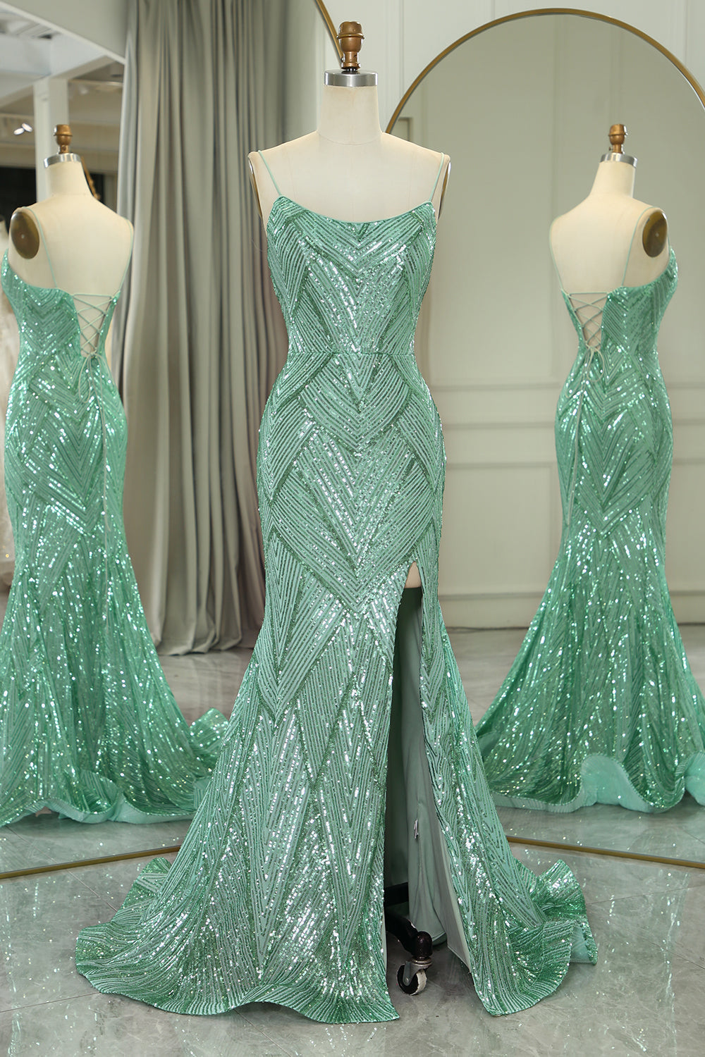 Glitter Green Mermaid Long Prom Dress With Slit